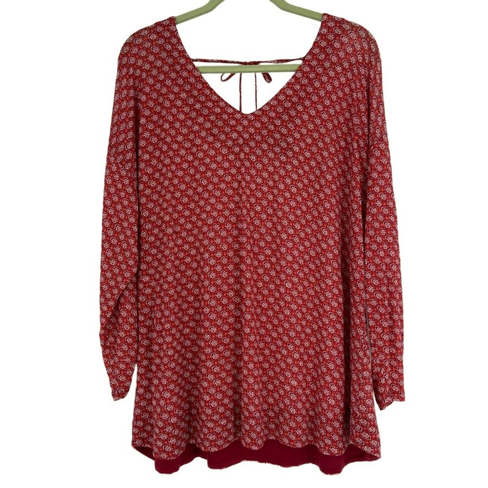 Lucky Brand V-neck Tie Back Tunic Orange 2X